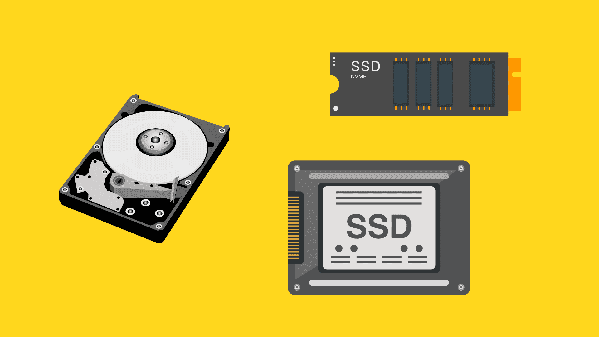 Différents types de disques durs côte à côte